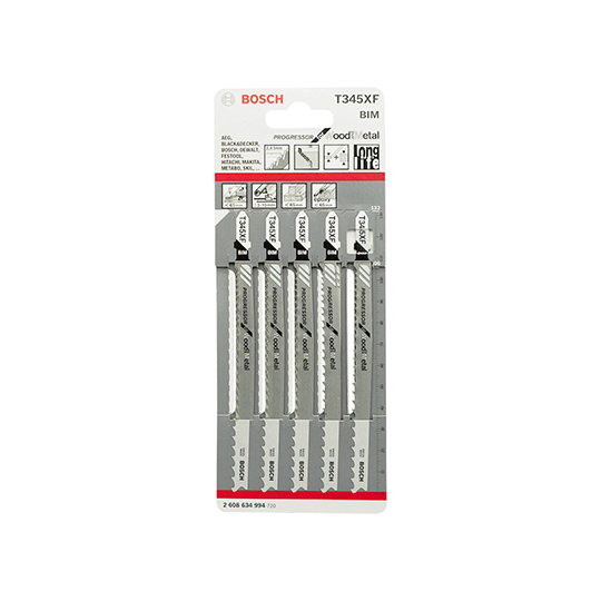 BOSCH Jigsaw Blades - Wood And Metal Fast Coarse Long T345XF 132mm - 5 Pack 