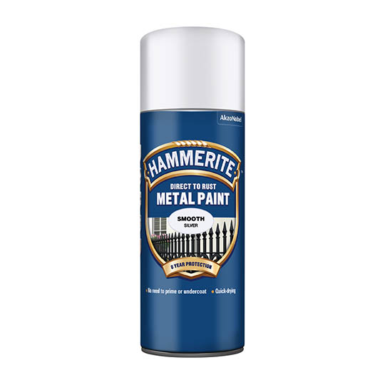 Hammerite Metal Spray Paint Smooth Finish Silver 400ml