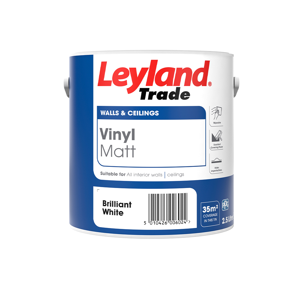 Leyland Trade Vinyl Matt Emulsion Paint Brilliant White 2.5L