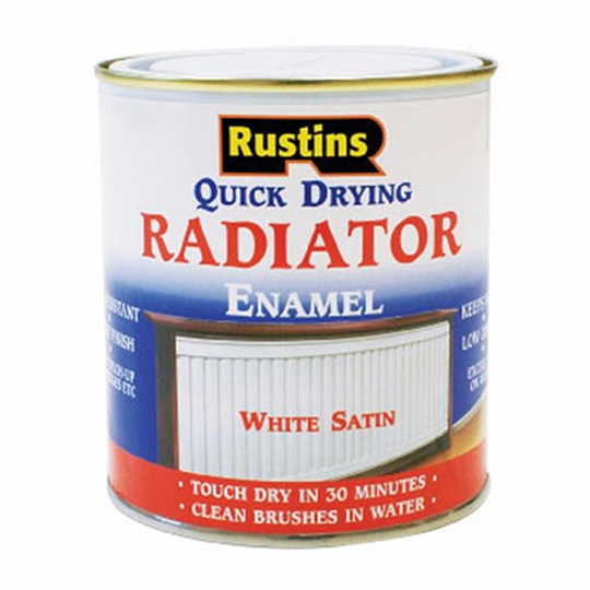 RUSTINS Enamel Quick Dry Radiator Paint Satin White 500ml