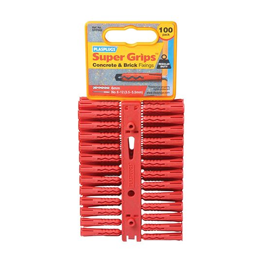 Plasplugs Super Grips Concrete Fixings Red 6mm Pack of 100