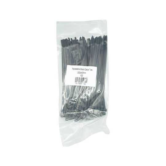 Cable Ties Releasable Black 200mm Pack of 100