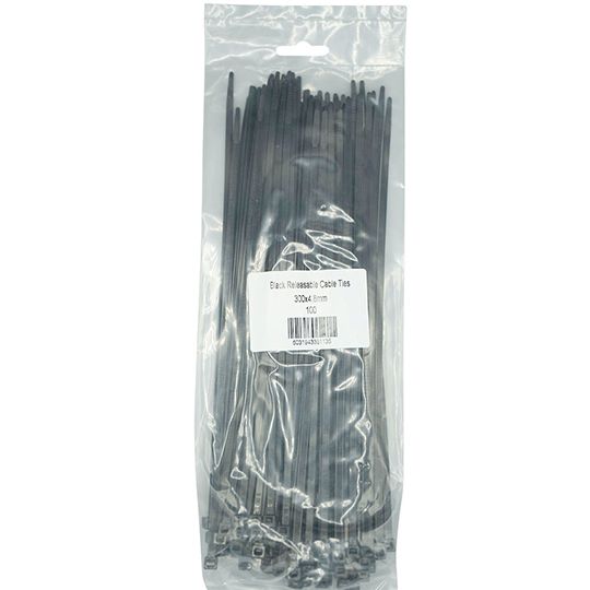 Cable Ties Releasable Black 300mm Pack of 100