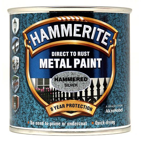 Hammerite Metal Paint Hammered Finish Silver Grey 250ml