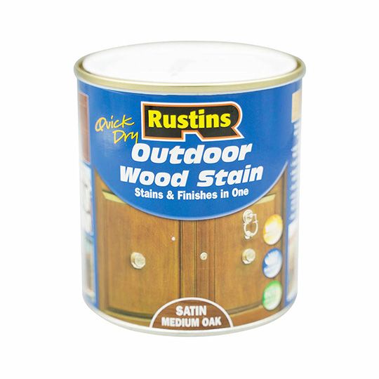 Rustins Quick Dry Outdoor Wood Stain Satin Medium Oak 500ml