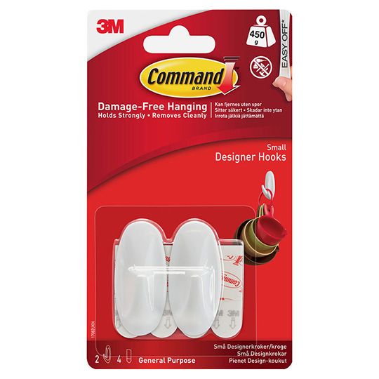 3M Command Hooks Small White 2 Hooks