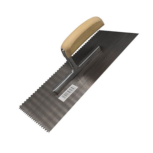 Notched Square Trowel Wooden Handle 7mm Teeth 11in x 5in