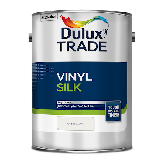 Dulux Trade Vinyl Silk Emulsion Paint Pure Brilliant White 5L