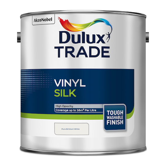 Dulux Trade Vinyl Silk Emulsion Paint Pure Brilliant White 2.5L