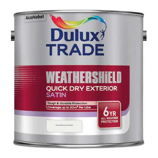 Dulux Trade Weathershield Quick Dry Exterior Satin Pure Brilliant White 2.5L