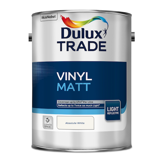 Dulux Trade Light & Space Vinyl Matt Emulsion Paint Absolute White 5L