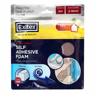 Draught Excluder Vinyl Tape Self Adhesive Foam Extra Thick White 5m