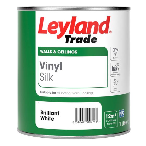 Leyland Trade Vinyl Silk Emulsion Paint Brilliant White 1L