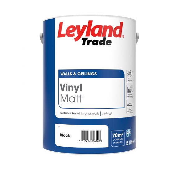 Leyland Trade Vinyl Matt Emulsion Paint Black 5L