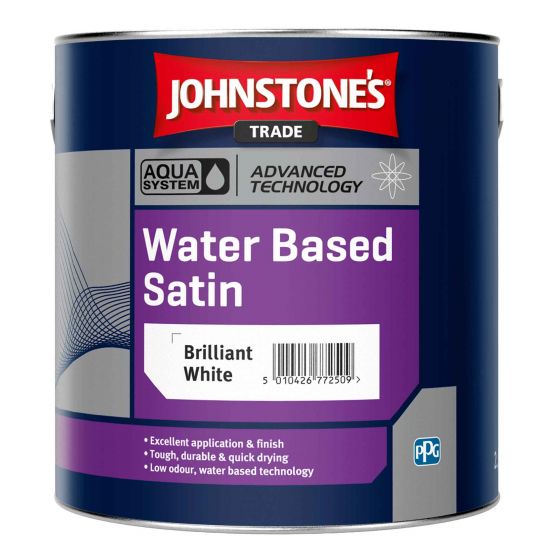 Johnstones Trade Aqua Water Based Satin Paint Brilliant White 2.5L