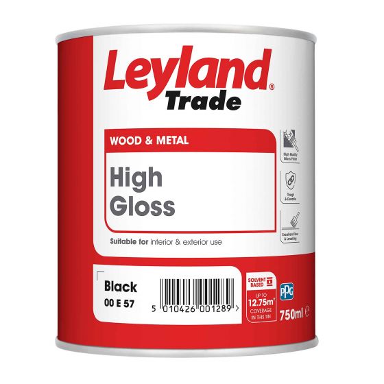 Leyland Trade Gloss Paint Black 750ml