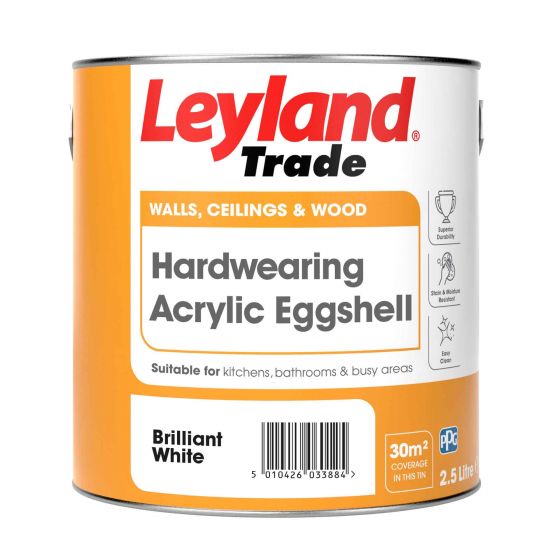 Leyland Trade Hardwearing Acrylic Eggshell Brilliant White 2.5L