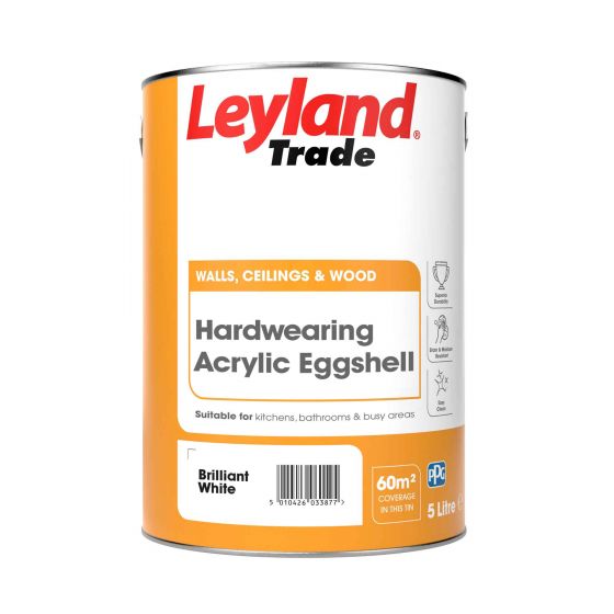 Leyland Trade Hardwearing Acrylic Eggshell Brilliant White 5L