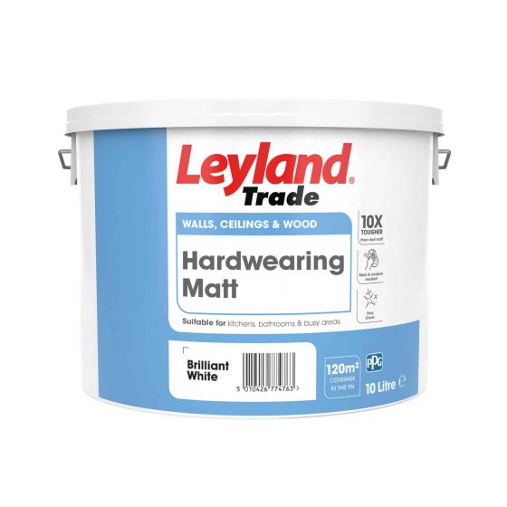 Leyland Trade Hardwearing Matt Paint Brilliant White 10L