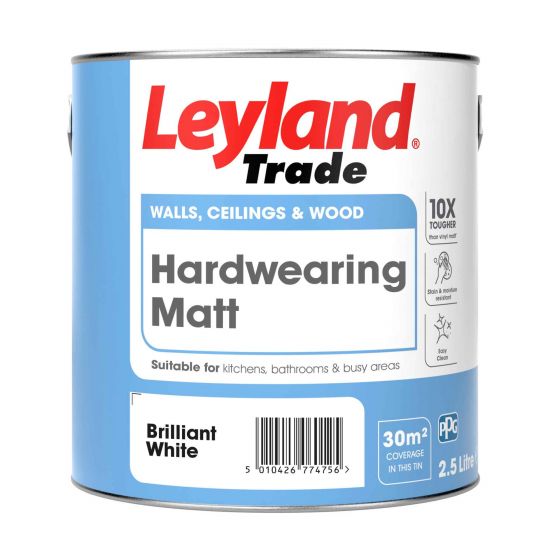 Leyland Trade Hardwearing Matt Paint Brilliant White 2.5L