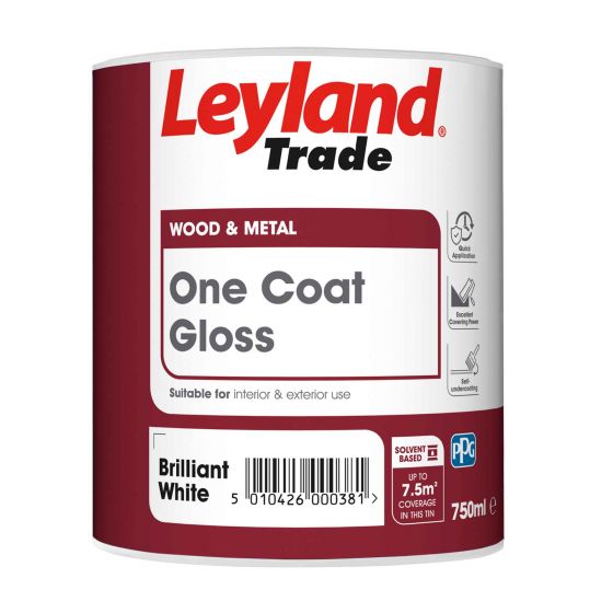 Leyland Trade One Coat Gloss Paint Brilliant White 750ml