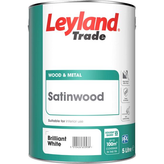 Leyland Trade Satinwood Paint Brilliant White 5L