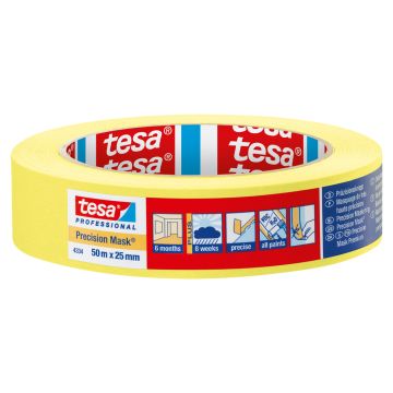 Tesa Precision Masking Tape Yellow 25mm x 50m Roll