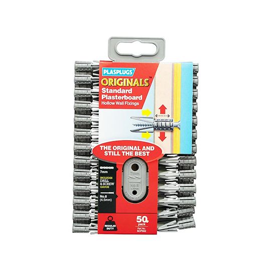 Plasplugs Originals Plasterboard Fixings Grey 7mm Pack of 50