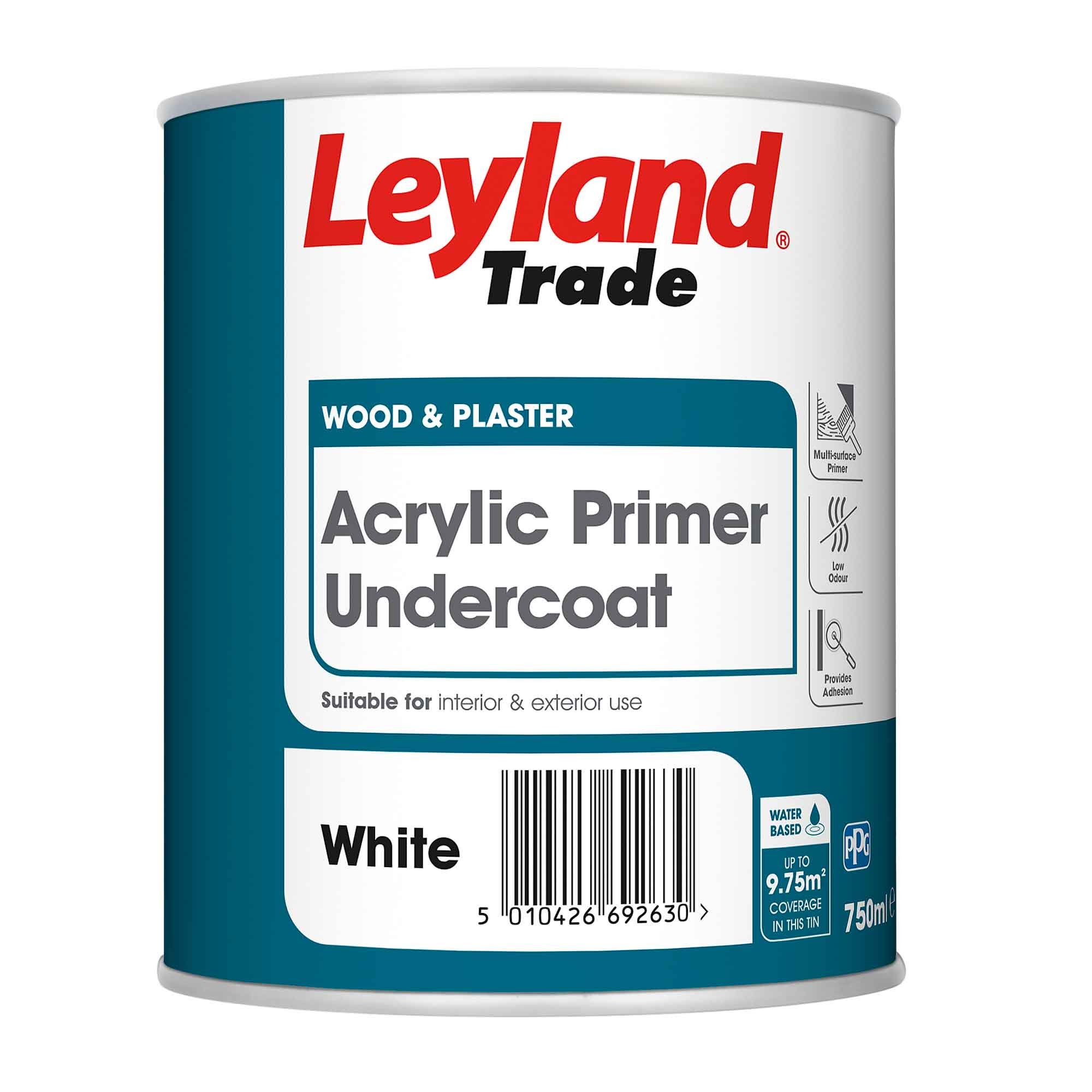 Leyland Trade Acrylic Primer Undercoat Paint White 750ml - Leyland SDM