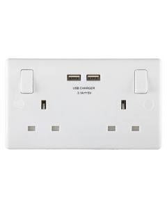 BG Nexus Switched Socket With 2 USB Chargers White 3.1A