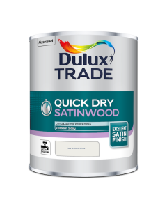 Dulux Trade Quick Dry Satinwood Paint Pure Brilliant White 1L