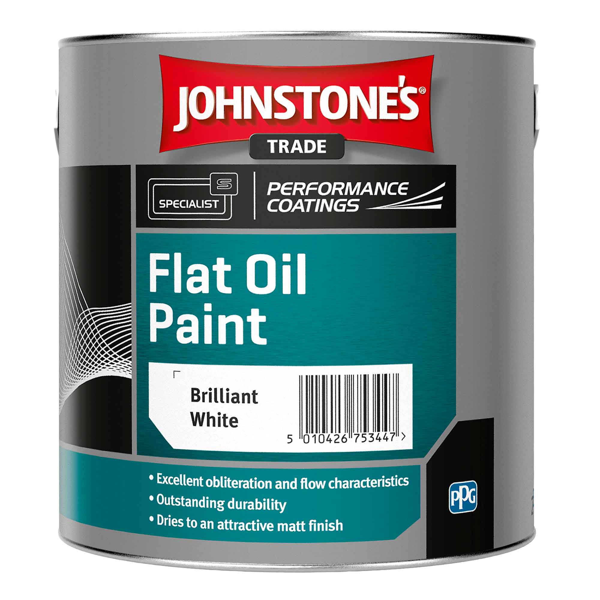 JOHNSTONES Flat Oil Paint Pure Brilliant White 2.5L