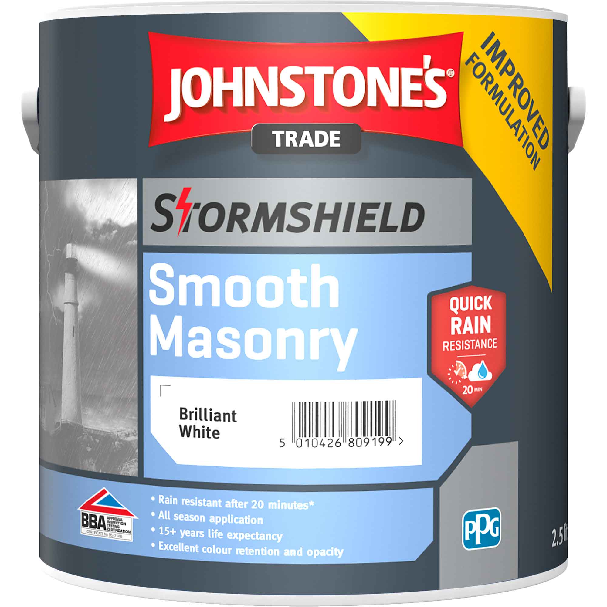 Johnstones Stormshield Smooth Masonry Brilliant White 2.5L