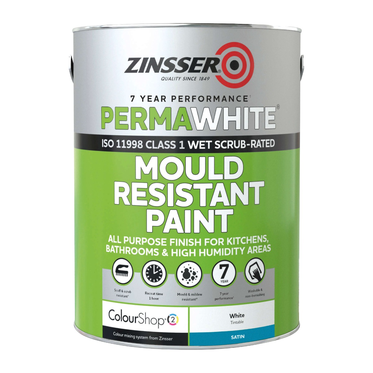 Zinsser Perma White Mould Resistant Paint Satin 1L